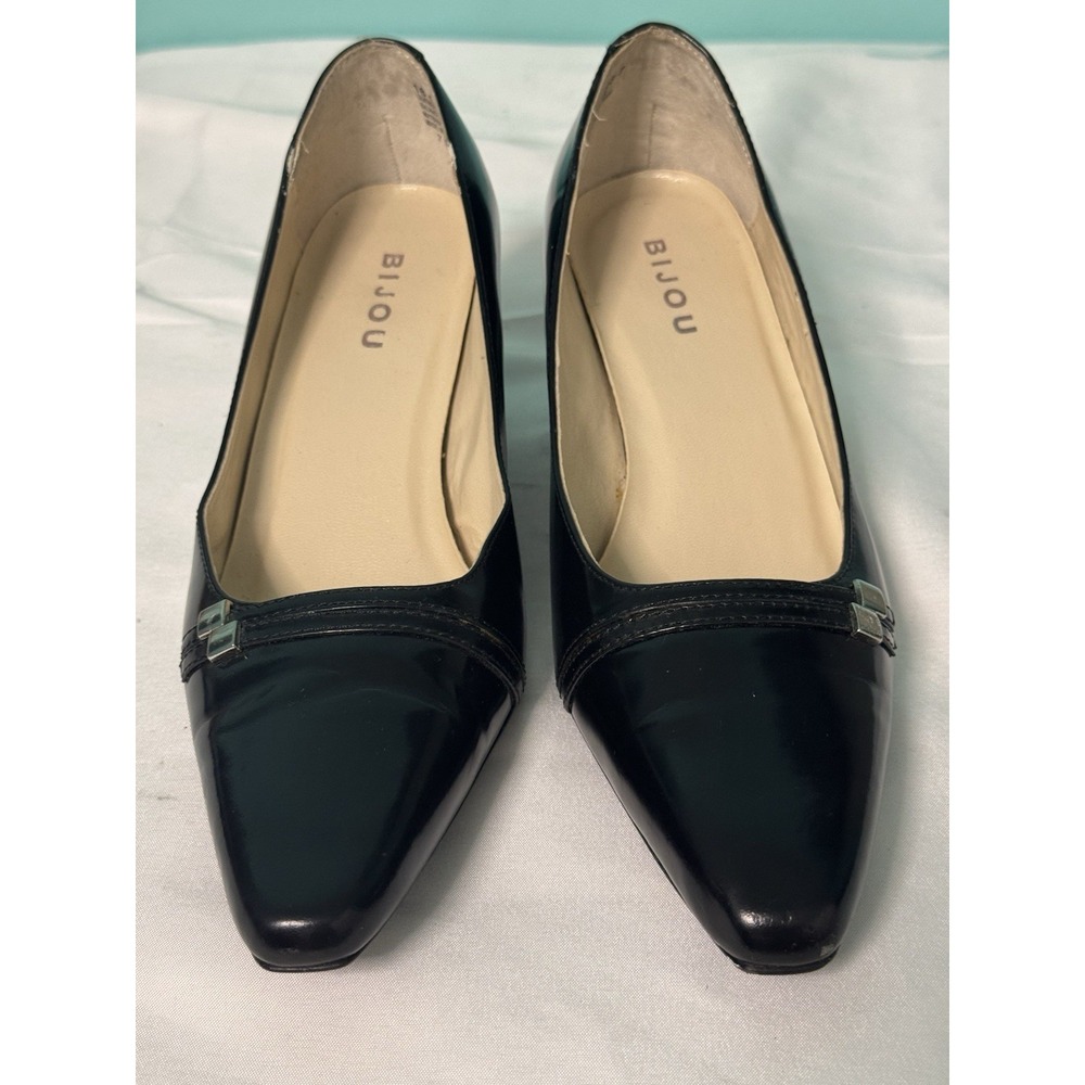 Bijou Shoes ‎ Leather Heel Black Shoes Slip-on size 7. S-650